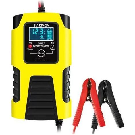 6V 12V 2A JauneChargeur 12 V 6 A pour batteries de voiture, batteries de moto et chargeur intelligent 12 V compatible avec les batteries au plomb-acide (1/4)