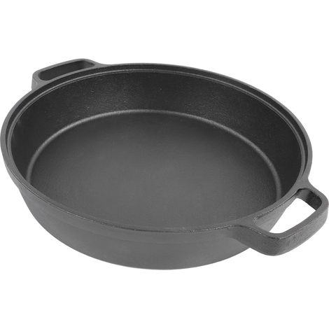 Cocotte en fonte à double poignée de 25 cm, fond plat, non revêtue, idéale pour les soupes et les ragoûts. (1/5)
