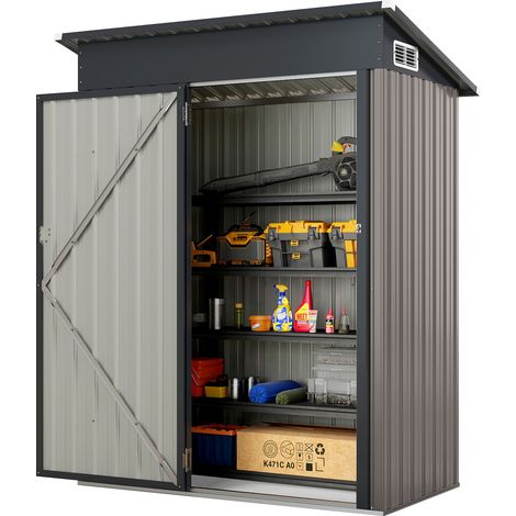Costway – Abri de jardin métal galvanisé 1,5 ㎡ – Toit en pente – 2,5 m³ – 2 trous d’aération – Loquet en métal – Gants inclus (1/5)