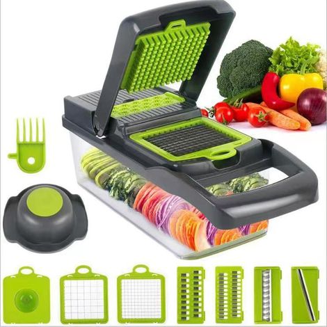 JSSEVN - Manual Vegetable Slicer with 8 Replaceable Blades (124117130mm), Multifunctional Professional Mandoline Vegetable Slicer for Slicing, Chopping and Grating Vegetables (1/5)
