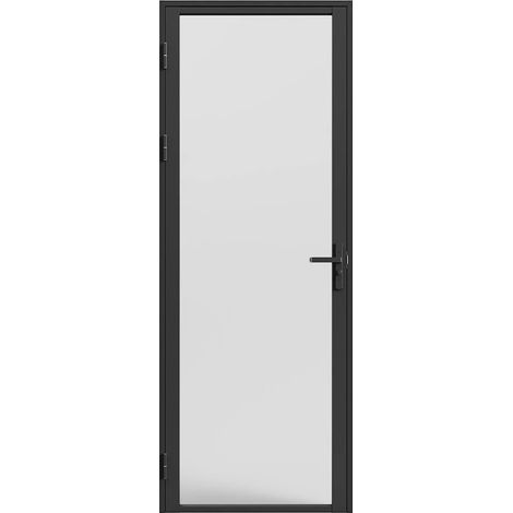 Blocco porta reversibile H204 x L93 cm in Alluminio e Vetro temperato smerigliato Nero - LOXTON