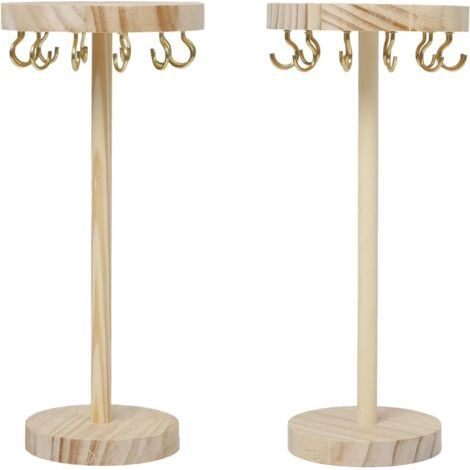 BUNTHAUS Lot de 2 Présentoir à Bijoux en Bois avec 12 Crochet Support Bijoux Femme porte Bijoux Bracelet Présentoir Collier Bois Boucle D'oreille Bague, Détachable, pour la Chambre à Coucher Coiffeuse (1/4)