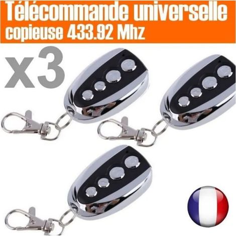Télécommande Universelle - Lot de 3 - 433.92 Mhz - Copie de 4 Codes - Compatible Garage et Alarme