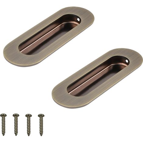pièces en acier inoxydable 304 brossé, poignée de porte coulissante, poignée de porte invisible avec vis 120x40mm ovale, poignée encastrée, poignée de (1/5)