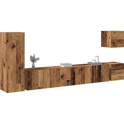 5-tlg. TV-Schrank-Set Wandmontage Altholz-Optik Holzwerkstoff