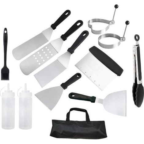 Ensemble d'ustensiles de spatule de barbecue de 13 pièces, spatule de barbecue professionnelle en acier inoxydable robuste (1/5)