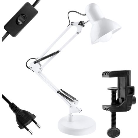 TOBI E27 Weiße Zeichentischlampe mit Tischhalterung (1/2)