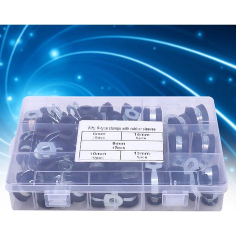 50 R-förmige, gummierte Schlauchschellen für elektrische Kabel, 6–16 mm (1/5)