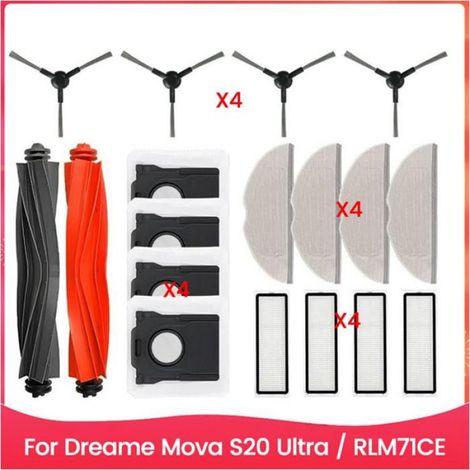 Brosse Latérale - Filtre Hepa - Chiffon Nettoyage - Sac Poussiere - Pour Aspirateur Dreame Mova S20 Ultra RLM71CE - Lot de 4 Pièces (1/5)