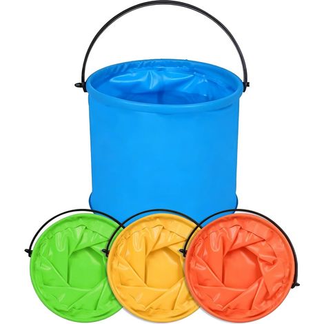 Set di 4 secchi pieghevoli multiuso - Secchio portatile - Secchio da sabbia pieghevole - Per dipingere, spiaggia, pesca, campeggio (1/5)