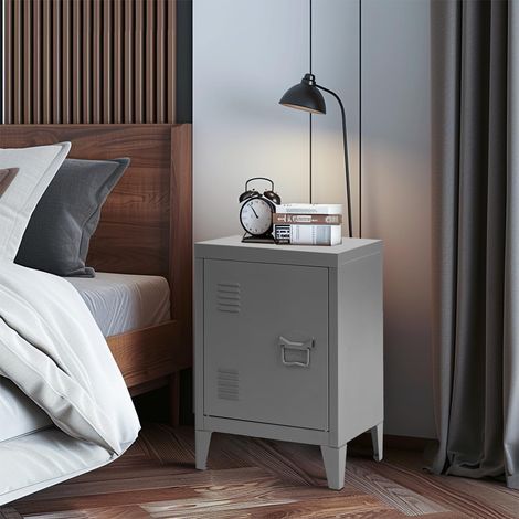 Table de Chevet Enfant Métal Gris avec Porte, Table de Nuit Étagère Intérieure, Petite Bibliothèque pour Chambre d'enfant, 30 x 40 x 57cm (1/5)