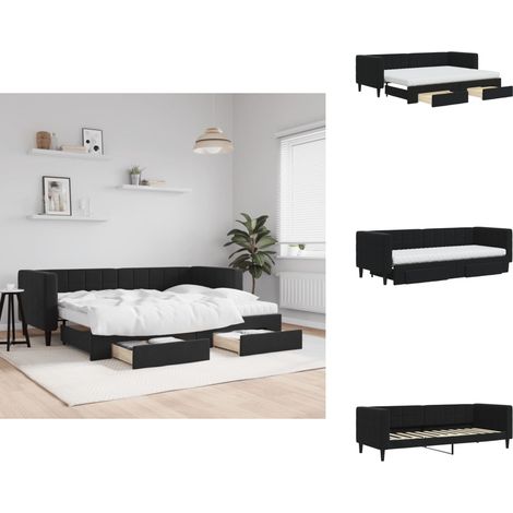 Tagesbett Ausziehbar mit Schubladen Schwarz 80x200 cm Samt - Schlafcouch - Sofa Bett - Gästebett - Ausziehbares Bett - Tagesbett (1/5)