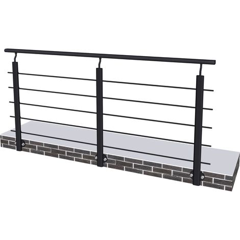 Garde-corps - Aluminium Noir - 200cm - Avec 5 traverses et 1 main courante - Intérieur et extérieur - Rampe d'escalier pose latérale (1/5)