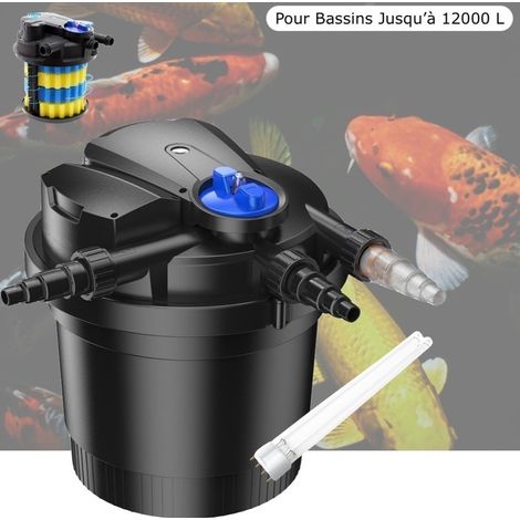 Filtre Bassin De Jardin Sous Pression, UV 11W + 1 ampoule UV de rechange, Max 12000L, Modèle Premium (1/5)