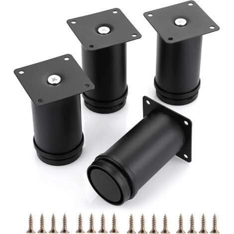 Lot de 4 pieds de rechange ronds réglables de 10 cm pour meubles, pieds d'angle robustes et extensibles pour table, canapé, chaise (1/5)