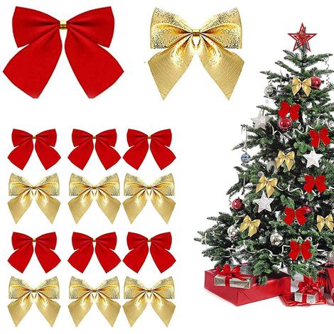 Weihnachtsbaumschmuck, 100 Stück Kleine Weihnachtsbaumschleifen, rote Weihnachtsbaumschleifen, goldene Weihnachtsbaumdekorationen mit Schleife, geeignet zum Aufhängen von Weihnachtsbaumschmuck (gold + (1/5)