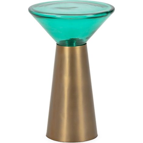 Table d appoint en verre turquoise et métal doré - doré et turquoise (1/4)