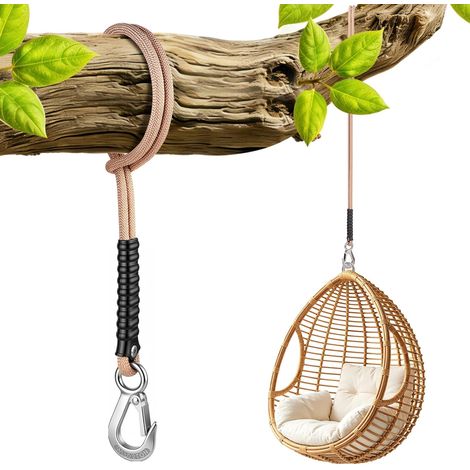 Corde suspension polyester 100cm 10mm charge 440lbs avec crochet antirouille pour balançoire hamac jardin (1/5)