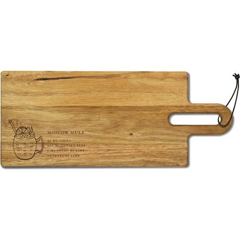 Tagliere in legno di acacia FSC, con ricetta cocktail incisa 40.8x17 cm.