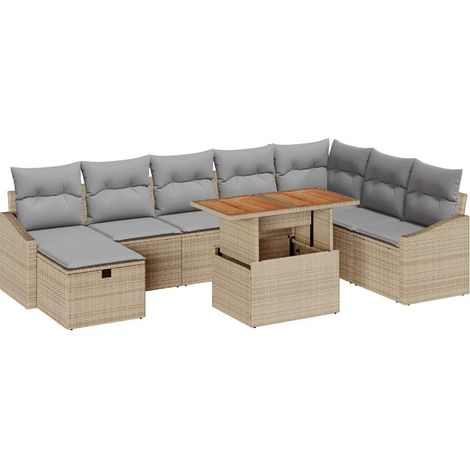 vidaXL Set Divano da Giardino 9 pcs Beige polyrattan (1/5)