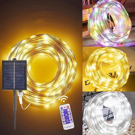 Guirlande lumineuse solaire LED d'extérieur étanche, idéale pour décorer un arbre, une fête, une terrasse ou un jardin. Lampe solaire pour Noël. (1/5)
