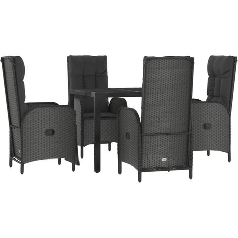 Mobili da pranzo da giardino e cuscini 5 pezzi in resina intrecciata nera