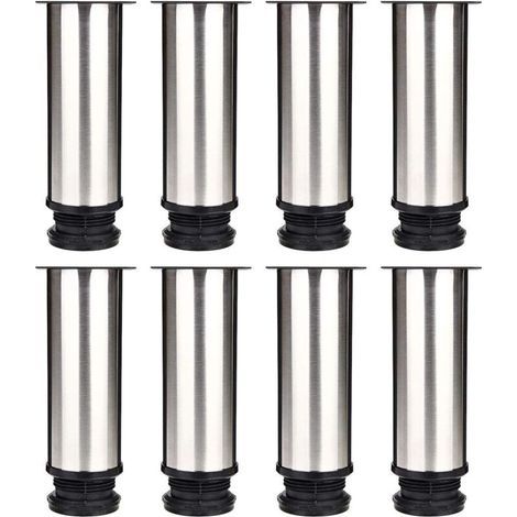 FENOPLASTICASelected Lot de 8 Pieds de Meubles, Pied Cuisine Réglables Ø 50 mm/Hauteur 150 mm Ronds Métal Acier Inoxydable Canapé Jambe Table Pieds (1/5)