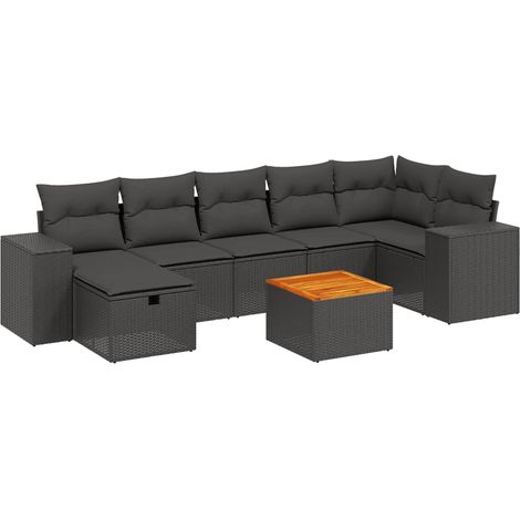 Set Divani da Giardino con Cuscini 8 pz Nero in Polyrattan vidaXL (1/4)
