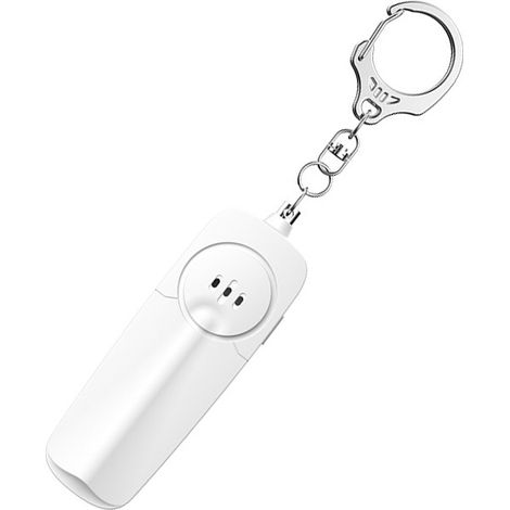 Alarme de sécurité personnelle avec lumière LED - Alarme puissante de 130 dB, porte-clés blanc alimenté par piles AAA (1/4)