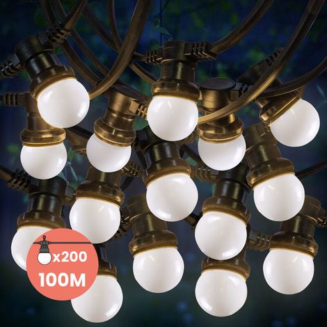 Guirlande Guinguette 100M Blanc IP65 - Guirlande Lumineuse Extérieur 200 Bulbes - Guirlande Exterieure Etanche pour Décoration de Jardin. Maison et Façade