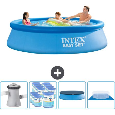 Intex runder aufblasbarer Easy Set-Schwimmpool – 305 x 76 cm – Blau – Inklusive Zubehör CB88