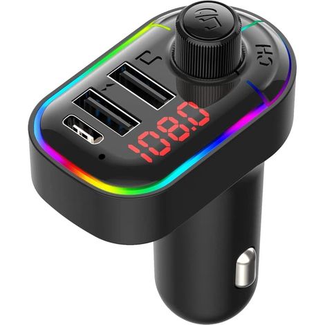 Chargeur USB-C PD et émetteur FM à large compatibilité pour voiture, adaptateur musical Bluetooth 5.3 avec charge rapide et appels mains libres (1/5)