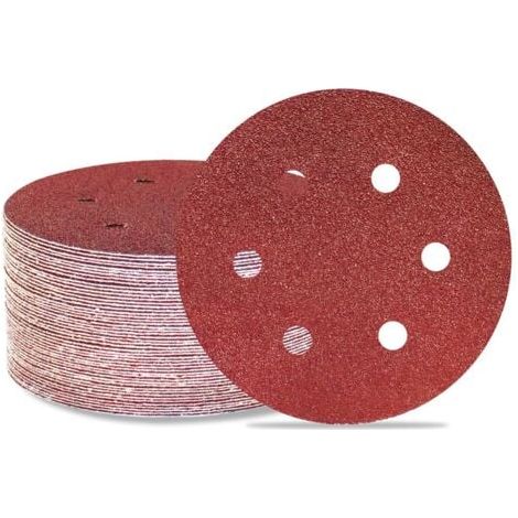 Lot de 50 disques de ponçage 150 mm 6 trous Grain 80 Papier abrasif Orbital aléatoire pour travail du bois, automobile, métal (1/5)