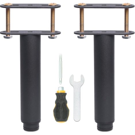Universal Bed Legs, Legs for Slatted Base without Drilling Height: 25 cm (+20 cm) Adjustable Design: Black Material: Metallic Round ø3.8 cm for Central Frame with Bolts Set of 2 (1/5)