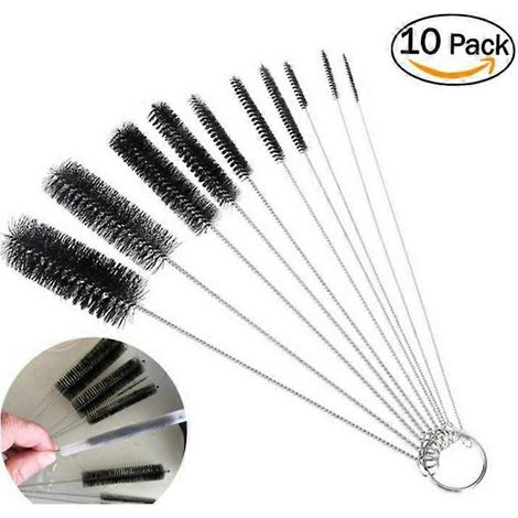Lot de 10 goupillons de nettoyage pour biberons, goupillons tubulaires en nylon de 23 cm, pour bouteilles et gobelets à col étroit, avec crochet, noir (1/5)