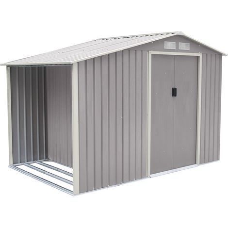 Abri de jardin métal gris avec bûcher 4,85 m² + kit d'ancrage