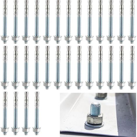 Lntyq 30 pièces Ancrage de boulons M10 x 100 mm - Galvanisé m10 - Chevilles d'ancrage pour charges lourdes - M10 - Vis d'ancrage en acier galvanisé - Pour balustrade, fenêtre, murs-rideaux, machines,