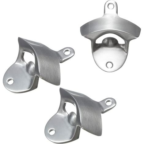 Ouvre-bouteilles Murale - Acier Inoxydable Brossé - Fixation Murale ou Bois - Pour Bar Cuisine Patio Restaurant - Lot de 3