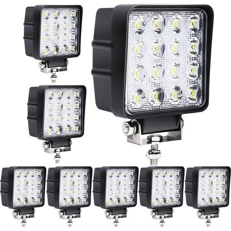 EINFEBEN 12V 24V Projecteur Phare de Travail LED Carré 8X 48W LED Moto Spot Feux Additionnels Offroad Lampe (1/4)