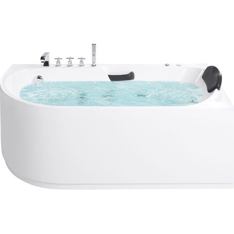 Left Hand Bathtub White Silver Acrylic Stainless Steel 1700 x 800 mm Fittings with Hydro Massage Headrest SAYULA (1/5)