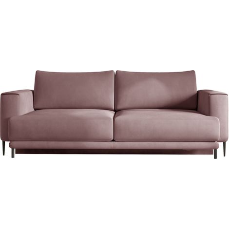 Canapé droit convertible coffre velours DAVINA - Pieds métal noir-Vieux rose (1/5)