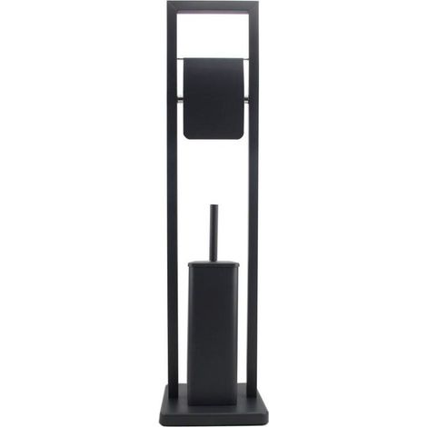 Porte-rouleau papier toilette debout avec brosse, support WC noir 20x80cm (1/5)
