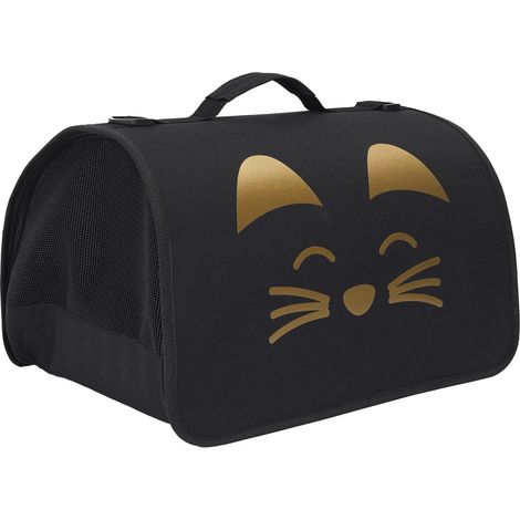 Sac de Transport pour Animaux 40x27xH21cm Noir à Motif Doré (1/5)