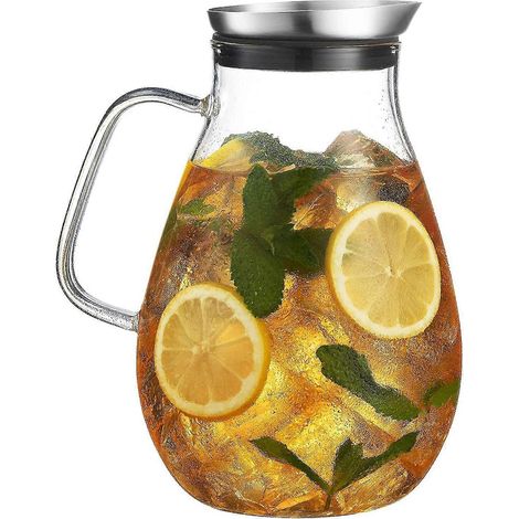 Carafe en verre de 2500 ml avec couvercle, élégante et légère, dotée d'une poignée, idéale pour les journées froides. (1/5)