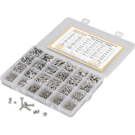 1220-teiliges Set aus Innensechskantschrauben, Muttern und Unterlegscheiben aus Edelstahl 304, hohe Verschleißfestigkeit, M2, M3, M4, M5, schnell und einfach