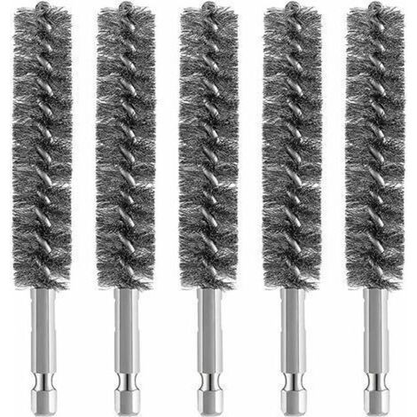 Lot de 5 brosses métalliques pour perceuse – Acier inoxydable – Tige hexagonale – Nettoyage métal et pierre – Applications automobiles et usinage (1/5)