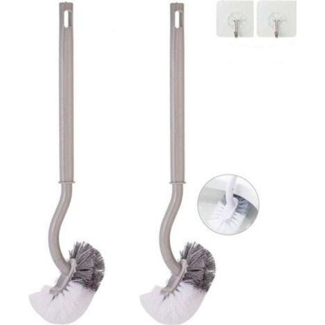 Juego de 2 cepillos curvos para inodoro sin soporte para baño - Cepillo de inodoro duradero bajo el borde, cepillos de limpieza domésticos (1/4)