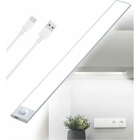 Reglette LED Cuisine Sous Meuble Rechargeable USB, Lumière tricolore, 2500mAh 40cm Dimmable Lampe Placard Detecteur de Mouvement Barre LED Sans Fil Rechargeable Lumiere Capteur PIR a Pile pour Escalie (1/3)