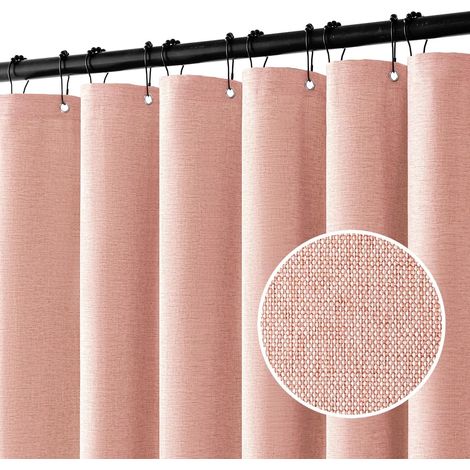 Cortina de ducha de lino con anillas metálicas, impermeable y resistente al moho, apta para baños, 180 x 200 cm (rosa).