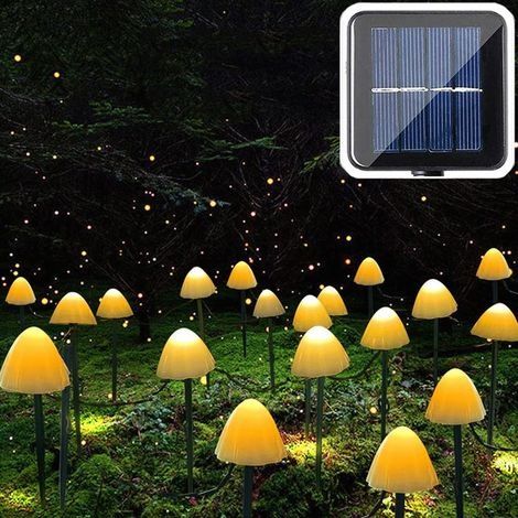 Champignon Guirlande Lumineuse Exterieur Solaire 5M, 20 LED Luminaires Solaires Champignon, 8 Modes Étanche Paysage Pathway Patio Stake Lumière Décoration Balcon pour Jardin Cour Noël, Blanc Cha (1/5)